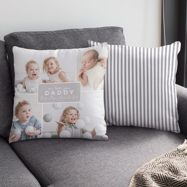 Modern Daddy 4 Photo Grey Throw Pillow (Creator Uploaded)