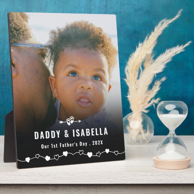 Modern Daddy and Baby First Fathers Day Photo Plaque (Side)