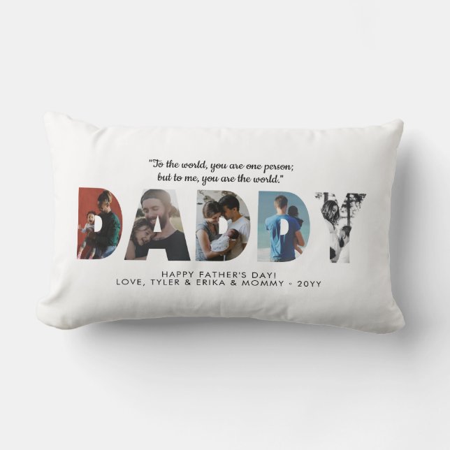 Modern DADDY Photo Collage Dad Happy Father's Day Lumbar Pillow (Front)