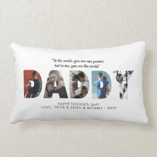 Modern DADDY Photo Collage Dad Happy Father's Day Lumbar Pillow