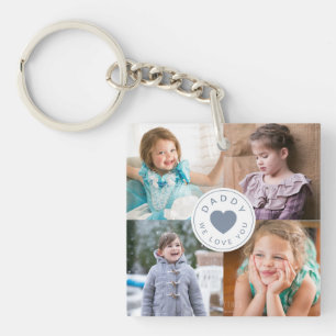 Modern Daddy We Love You 4 Photo Collage Keychain