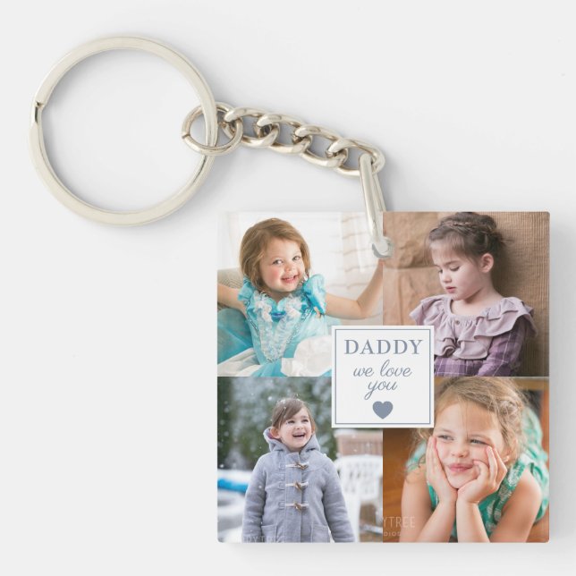 Modern Daddy We Love You 4 Photo Collage  Keychain (Front)