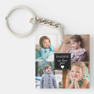 Modern Daddy We Love You 4 Photo Collage  Keychain