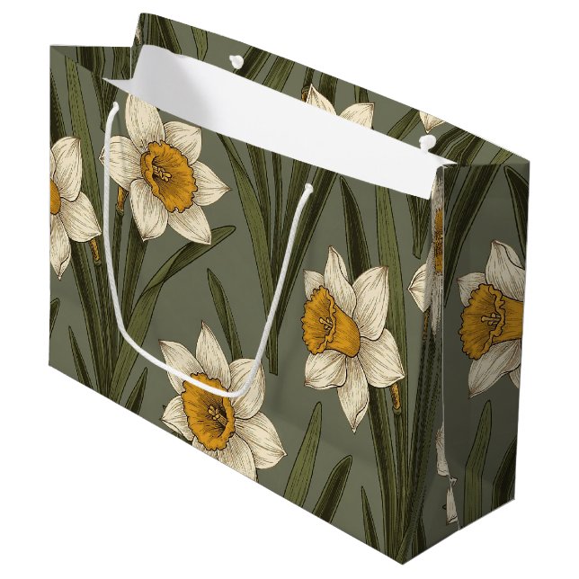 Modern Daffodil Botanical Pattern (2) Large Gift Bag (Front Angled)