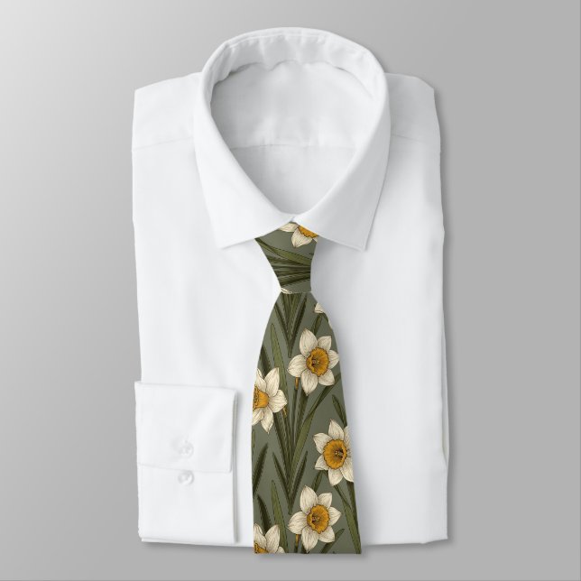 Modern Daffodil Botanical Pattern (2) Tie (Tied)