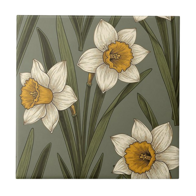 Modern Daffodil Botanical Pattern (2) Tile (Front)