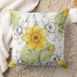Modern Daffodil Botanical Pattern Throw Pillow