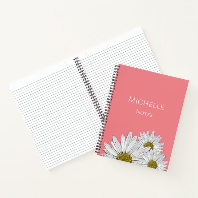 Modern Daisies Floral Botanical Pink Notebook (Inside)