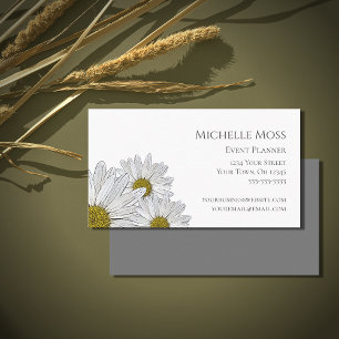 Modern Daisies Floral Trendy Grey White Business Card