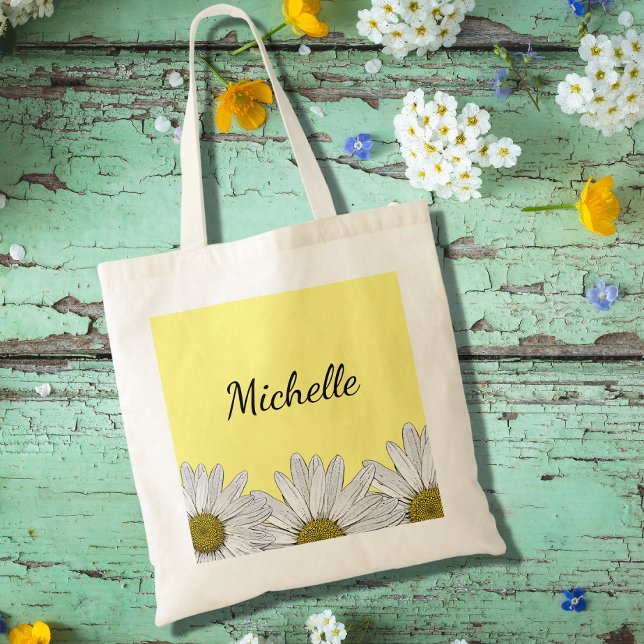 Modern Daisies Rustic Floral Yellow Black  Tote Bag (Creator Uploaded)