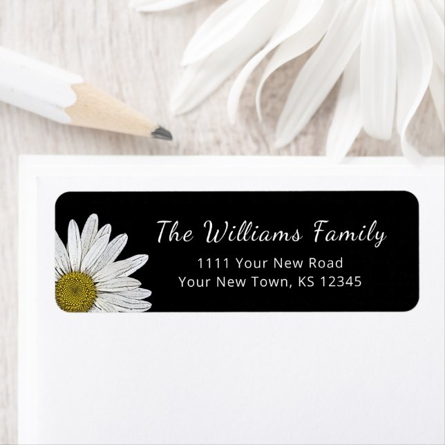 Modern Daisies Simple Black Return Address (Insitu)