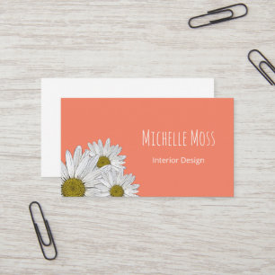 Modern Daisies Trendy Botanical Peach Business Card