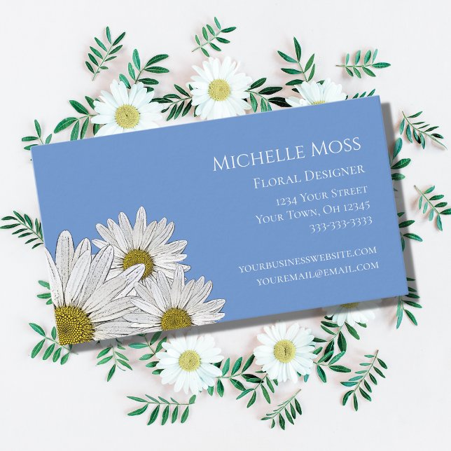 Modern Daisies Trendy Floral Blue Business Card (Creator Uploaded)