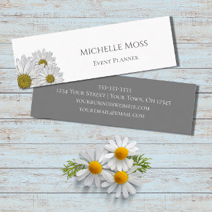Modern Daisies Trendy Floral Grey White Mini Business Card