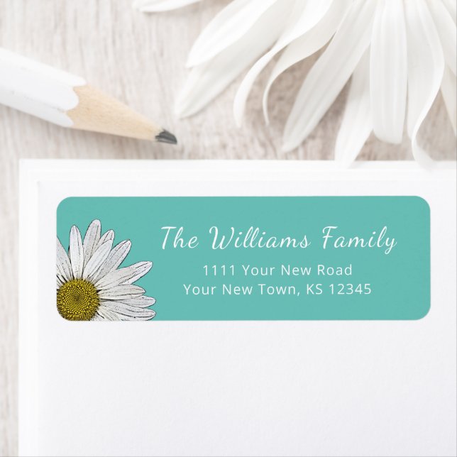 Modern Daisies Trendy Teal Return Address (Insitu)