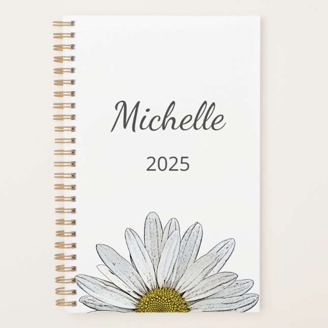 Modern Daisy 2025 Elegant Script Floral Botanical  Planner (Front)