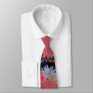 Modern daisy floral watercolor colourful neck tie