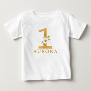 Modern Daisy Flower Girl's 1st Birthday Baby T-Shirt