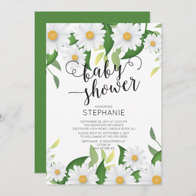 Modern Daisy Flowers Baby Shower Invitation (Front/Back)
