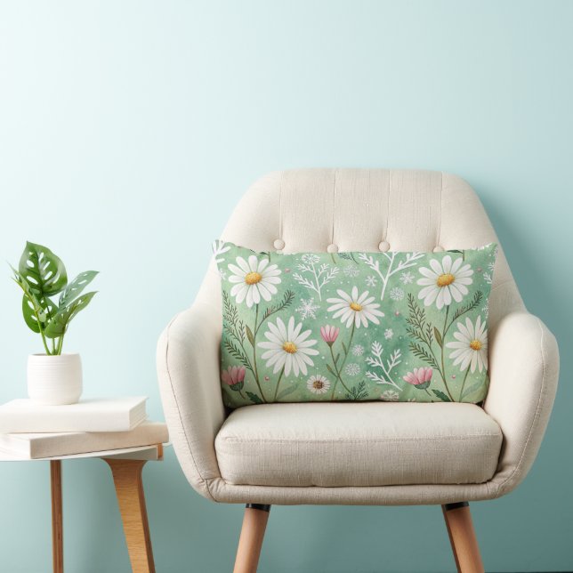 Modern  Daisy Flowers Winter pattern Lumbar Pillow (Chair)