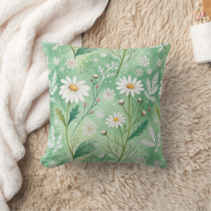 Modern  Daisy Flowers Winter pattern Throw Pillow