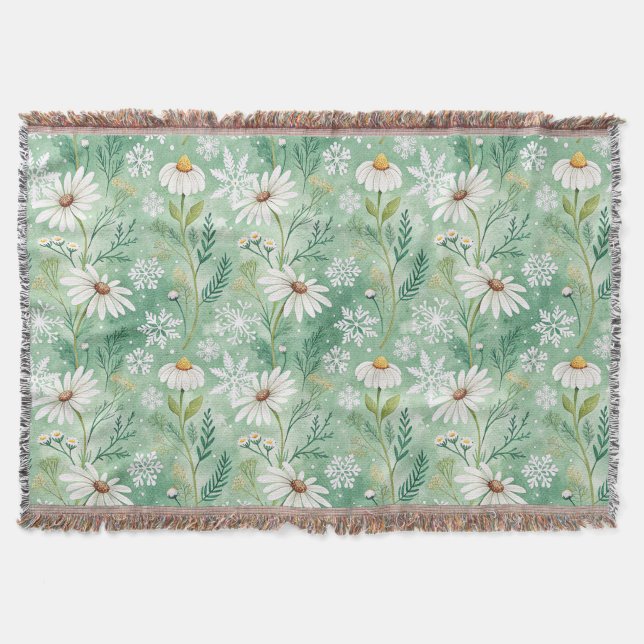 Modern Daisy Flowers Winter Throw Blanket (Front)