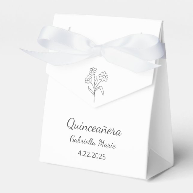 Modern Daisy Quinceañera Elegant Grey Typography Favor Box (Front Side)