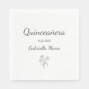 Modern Daisy Quinceañera Elegant Grey Typography Napkin