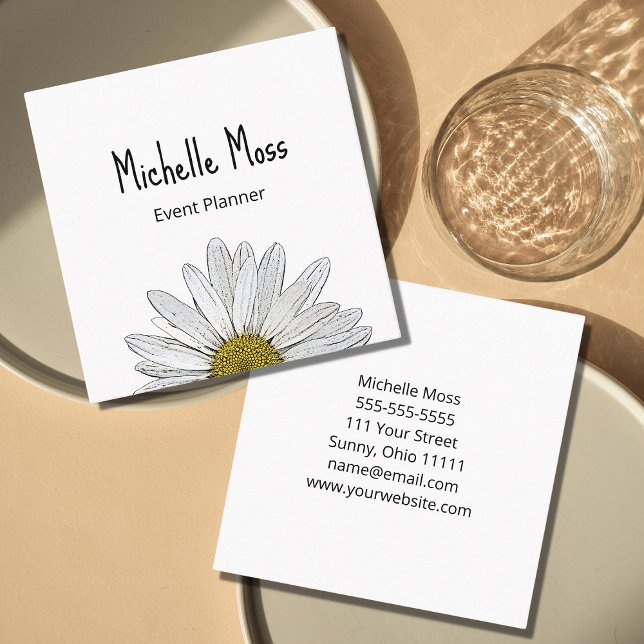 Modern Daisy Simple Botanical Event Planner Square Business Card (Creator Uploaded)