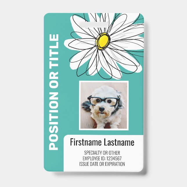 Modern Daisy with Photo, logo employee ID Badge (Front)