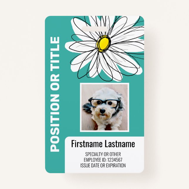 Modern Daisy with Photo, logo employee ID Badge (Front)