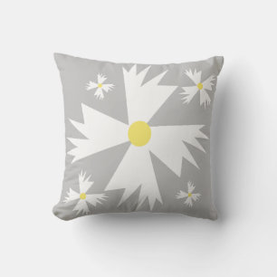 Modern Daisy Yellow and Grey Floral Pattern Throw Pillow