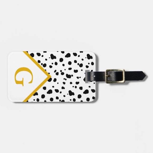Modern Dalmatian Print & Gold Initial Letter Luggage Tag (Front Horizontal)