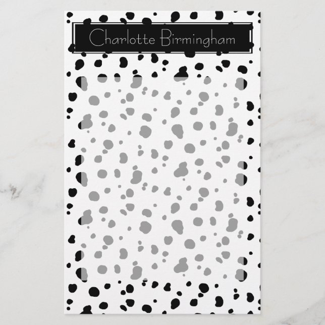 Modern Dalmatian Print & Name Stationery (Front)