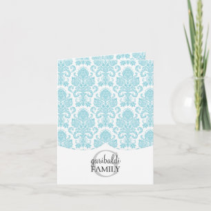 Modern Damask Aqua Family Personalized Note Card