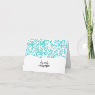 Modern Damask Aqua Personalized Note Card