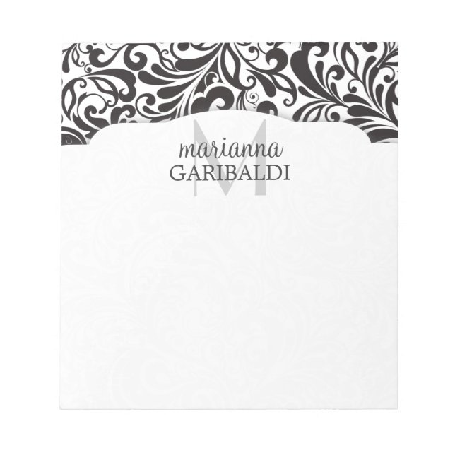 Modern Damask Black Personalized Notepad (Front)