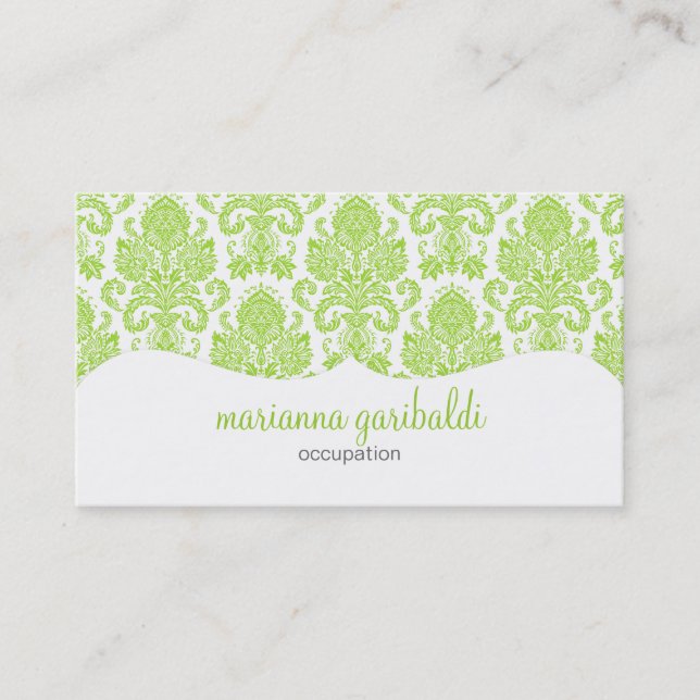 Modern Damask Green Personalized Business Card (Front)