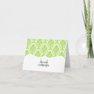 Modern Damask Green Personalized Note Card