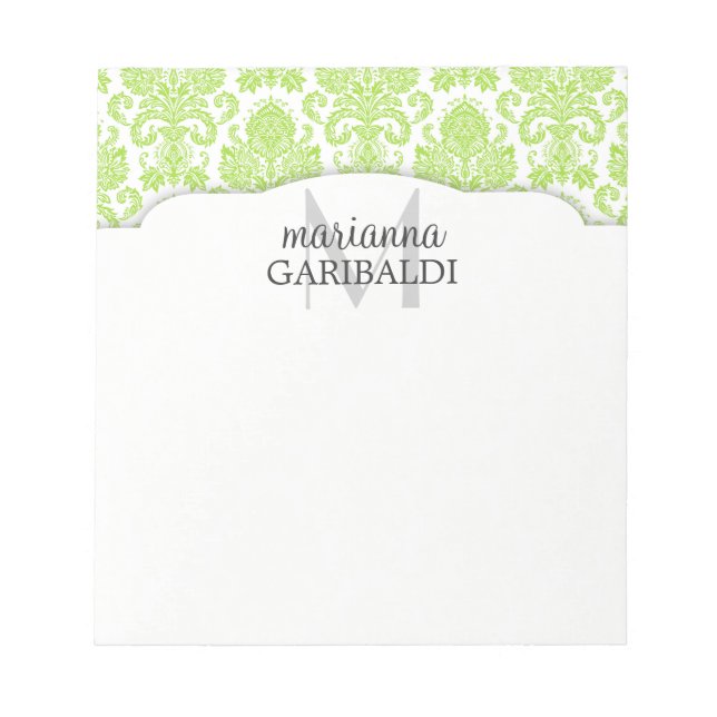 Modern Damask Green Personalized Notepad (Front)