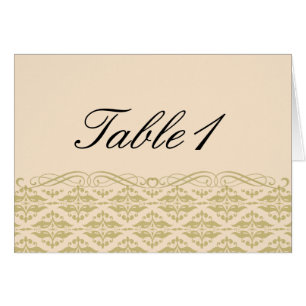 Modern Damask in Ivory Gold Wedding Table Number