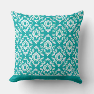 Modern Damask Pattern Pillow Teal Blue 2 - CH9