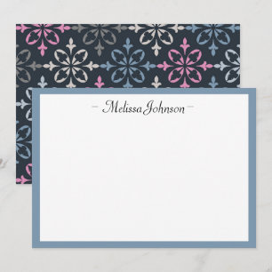 Modern Damask Pink and Navy Personalized Card