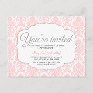 Modern Damask Pink Party Invitation