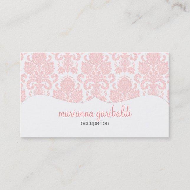 Modern Damask Pink Personalized Business Card (Front)