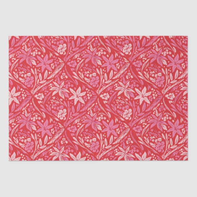 Modern Damask Poinsettia Ornament Tissue Paper (Front)