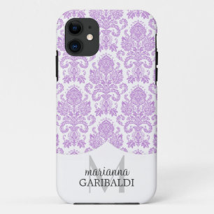 Modern Damask Purple Personalized iPhone 11 Case
