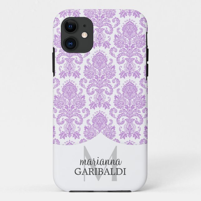 Modern Damask Purple Personalized Case-Mate iPhone Case (Back)
