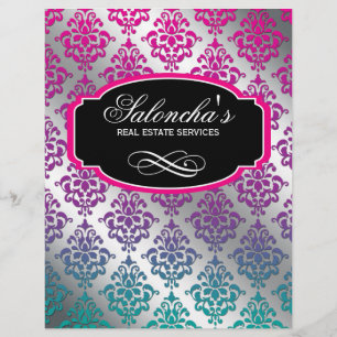 Modern Damask Real Estate Flyer Pink Silver