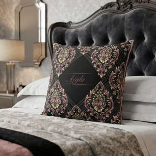 Modern Damask Rose Gold And Glitter Throw Pillow